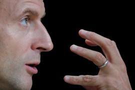 French President Emmanuel Macron gestures during the annual conference hosted by the French state bank BPI in Paris
