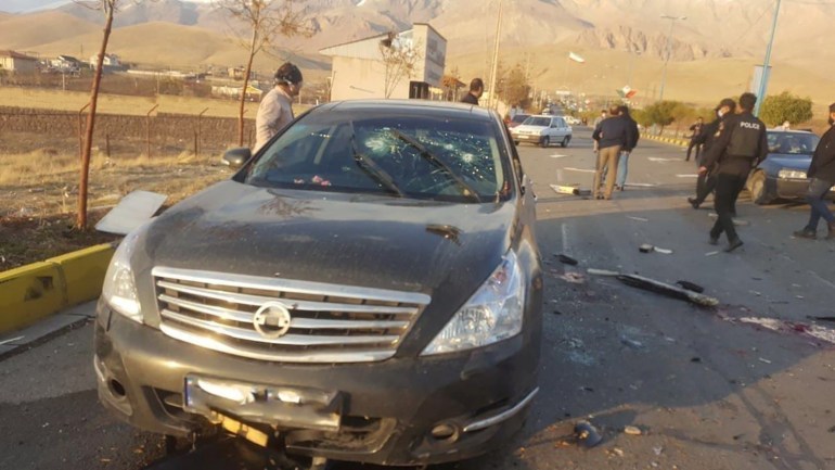 A view shows the scene of the attack that killed Prominent Iranian scientist Mohsen Fakhrizadeh, outside Tehran