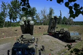 Russian S-400 missile air defence systems are seen during a training exercise in Kaliningrad region