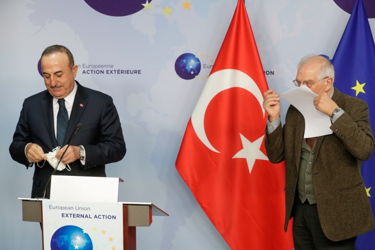 Turkish Foreign Minister Mevlut Cavusoglu in Brussels