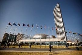 A general view shows the headquarters of the African Union building in Ethiopia's capital Addis Ababa