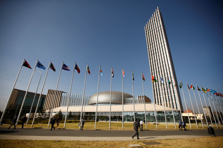 A general view shows the headquarters of the African Union building in Ethiopia's capital Addis Ababa