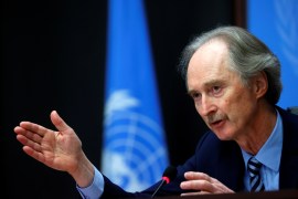 U.N. Special Envoy for Syria Geir Pedersen attends a news conference after a meeting of the Syrian Constitutional Committee at the United Nations in Geneva