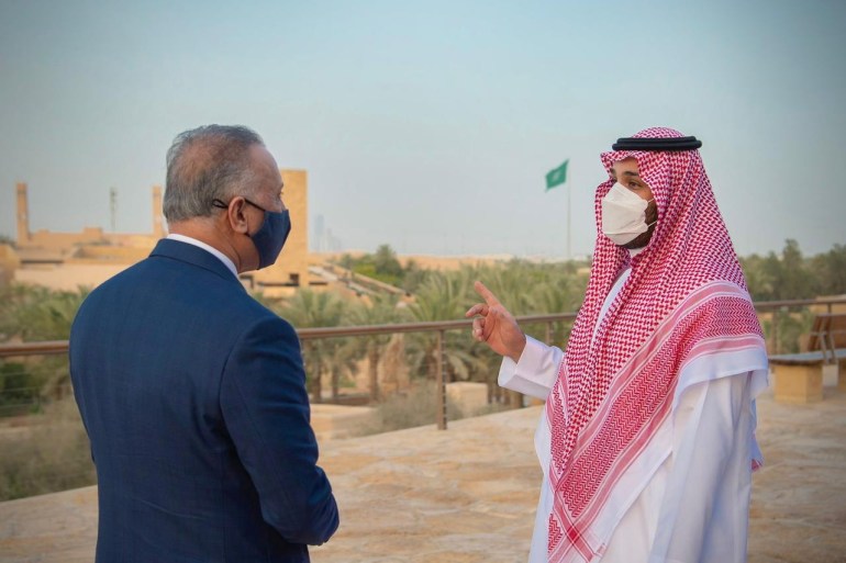 Saudi Arabia's Crown Prince Mohammed bin Salman and Iraqi Prime Minister Mustafa Al-Kadhimi, visit the historical city Ad Diriyah on the outskirts of Riyadh