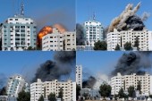 美联社、半岛电视台驻加沙办公室所在的媒体大楼在2021年5月15日被以色列导弹击中后倒塌 (路透社)