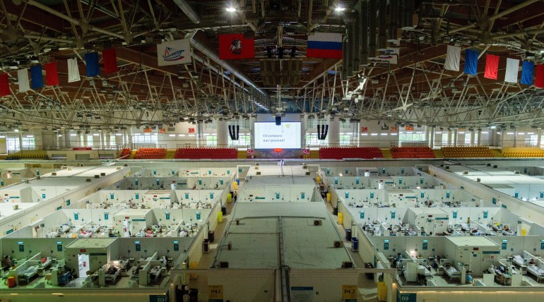 Temporary hospital for COVID-19 patients in the Krylatskoye Ice Palace in Moscow