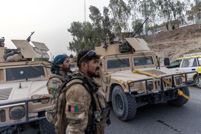 A convoy of Afghan Special Forces is seen during a rescue mission in Kandahar province