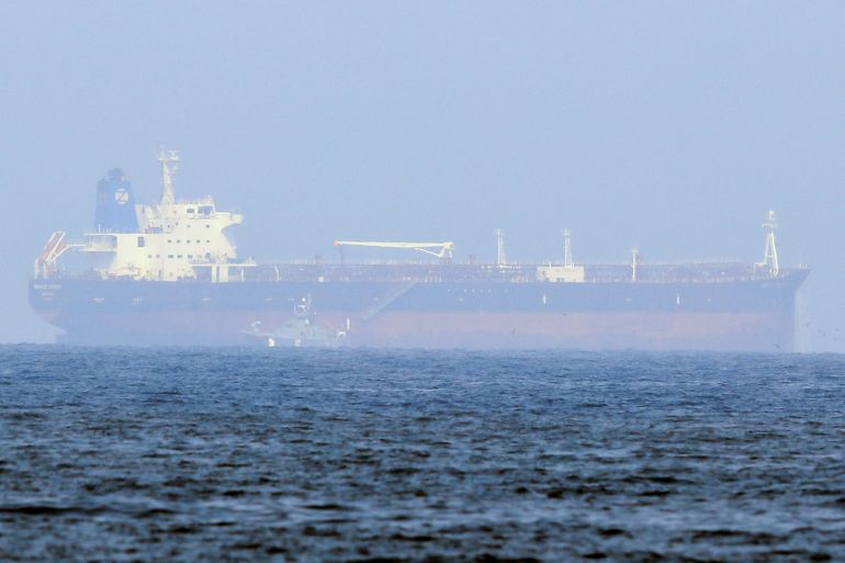 Mercer Street, an Israeli-managed oil tanker that was attacked is seen off Fujairah Port