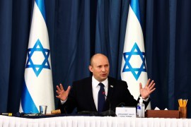 Israeli Prime Minister Naftali Bennett speaks at the weekly cabinet meeting at the Foreign Ministry in Jerusalem