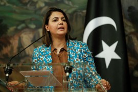 Libyan Foreign Minister Najla Mangoush attends a news conference in Moscow