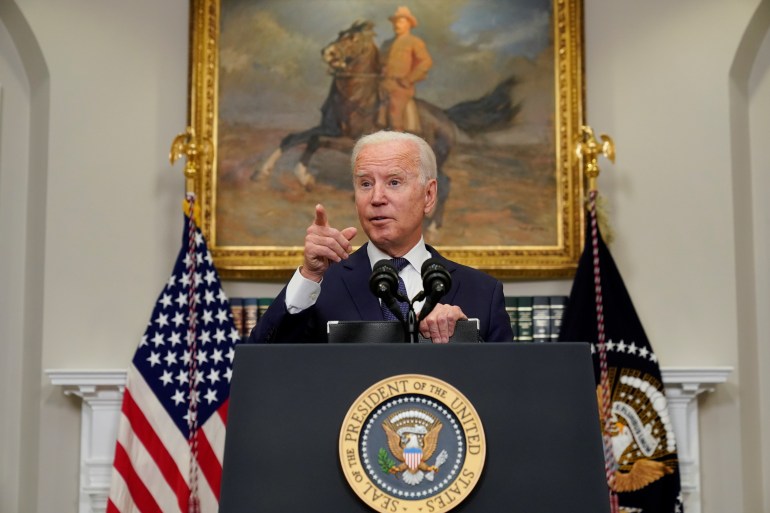 U.S. President Joe Biden speaks about Hurricane Henri and the evacuation of Afghanistan