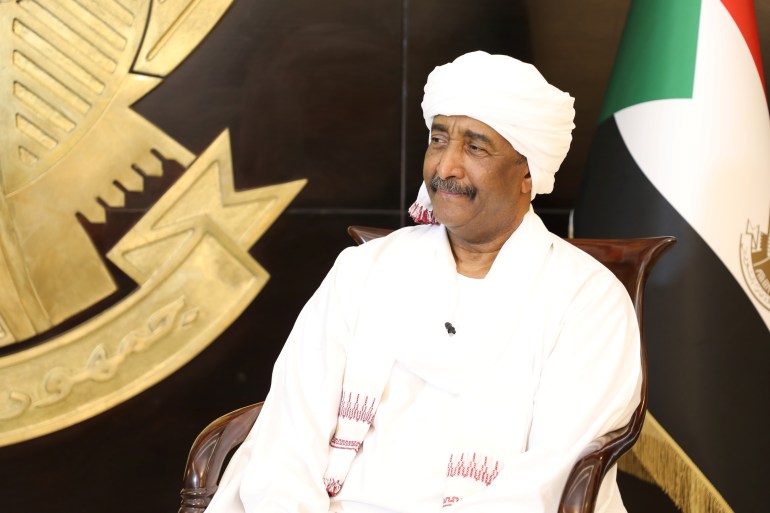 Sudan's Sovereign Council Chief General Abdel Fattah al-Burhan looks on during an interview, in Khartoum