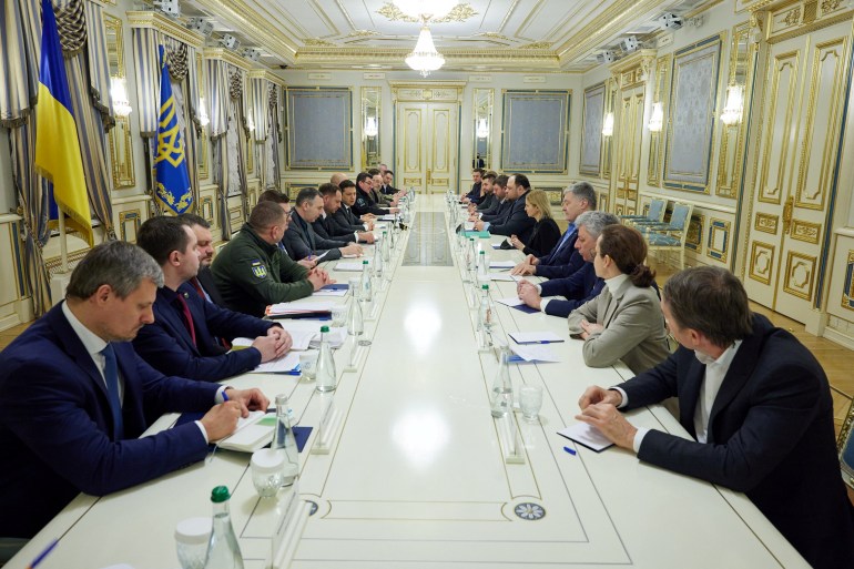 Ukrainian President Volodymyr Zelenskiy meets with leaders of parliament fractions and groups in Kyiv