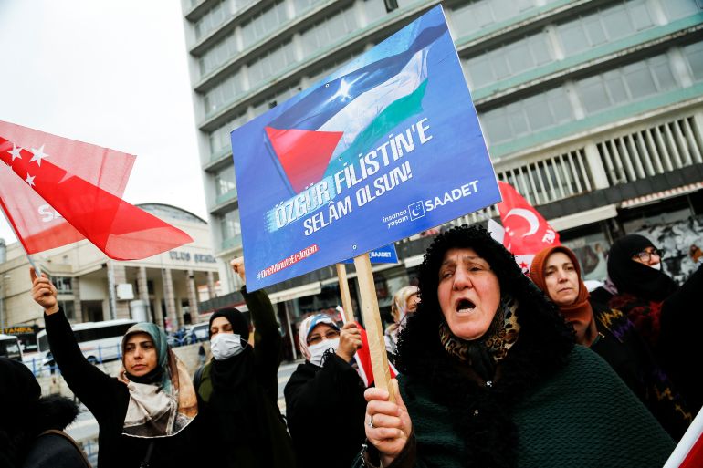 Pro-Palestinian protest against the visit of Israel's President Herzog, in Ankara