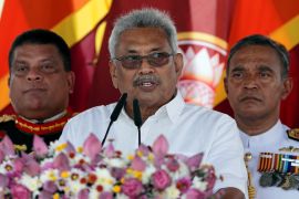 Sri Lanka's President-elect Gotabaya Rajapaksa addresses the nation, at the presidential swearing-in ceremony in Anuradhapura
