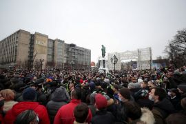 2021年1月23日，在莫斯科举行的支持被监禁的俄罗斯反对派领袖阿列克谢·纳瓦尔尼的集会 (路透社)