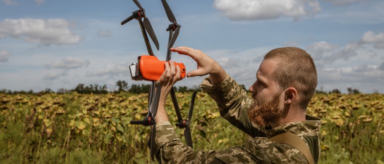 Training of infantry and drones unit at South Frontline in Zaporizhzhia Oblast- – ZAPORIZHZHIA OBLAST, UKRAINE – AUGUST 23: 22 year-old Ukrainian soldier Bohdan from the Territorial Defense Unit (TRO) 62nd Battalion of the 103rd Brigade collects commercial drone used for surveillance during the military training as Russia-Ukraine war continues in South Frontline of Zaporizhzhia Oblast, Ukraine on August 23, 2023. Ukrainian infantry and drone units, which perform both attack and surveillance purposes, continues their exercises in the Huliapole district of Zaporizhzhia. Huliaipole in Southern Ukraine, about 5 km from Russian positions, has been a front-line city for more than a year. As the attack on the Southern Front developed and advanced in the city, there was an increase in attacks with artillery and planes.