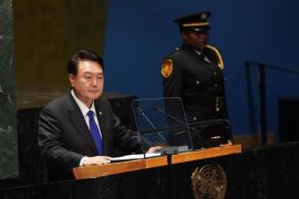 韩国总统尹锡悦于2023年9月20日在纽约联合国总部举行的第78届联合国大会上发表讲话 (AFP)