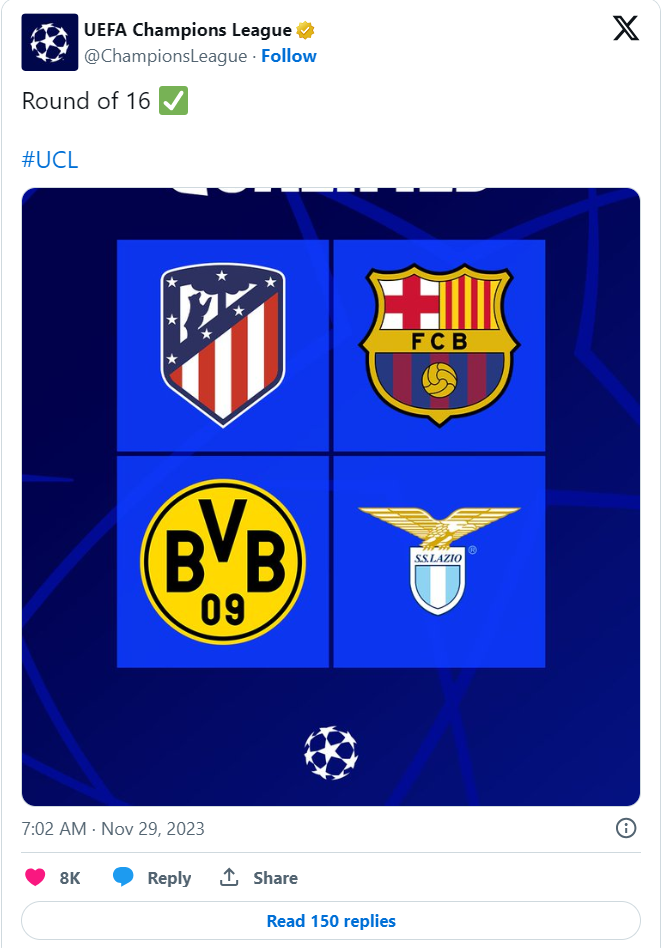 UEFA Champions League result： Dortmund beat Milan and Paris Saint-Germain drew with Newcastle.